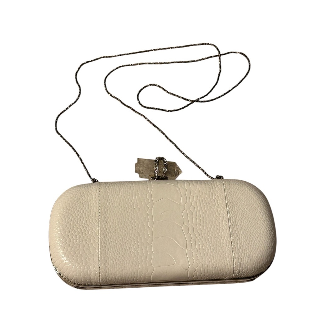 Marchesa White Crocadile Clutch with Quartz Crystal